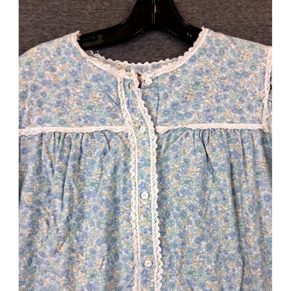 VTG Womens Cotillion Nightgown L Blue Ditsy Floral Lace Prairie Cottage Core USA
